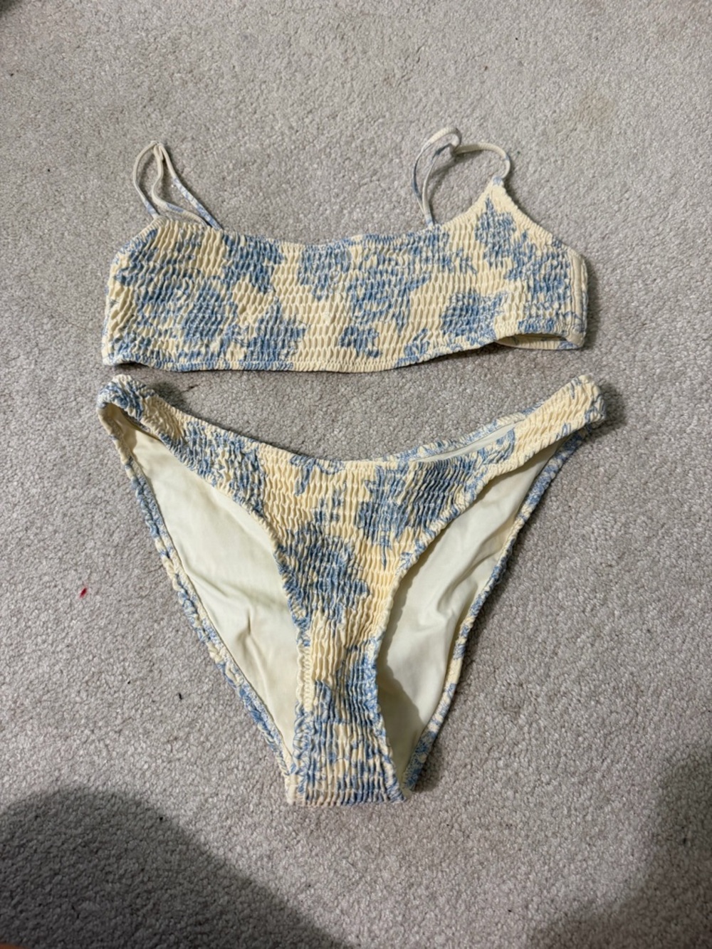 triangl swimwear Pale Yellow & Dusty Blue Smocked Bikini Set